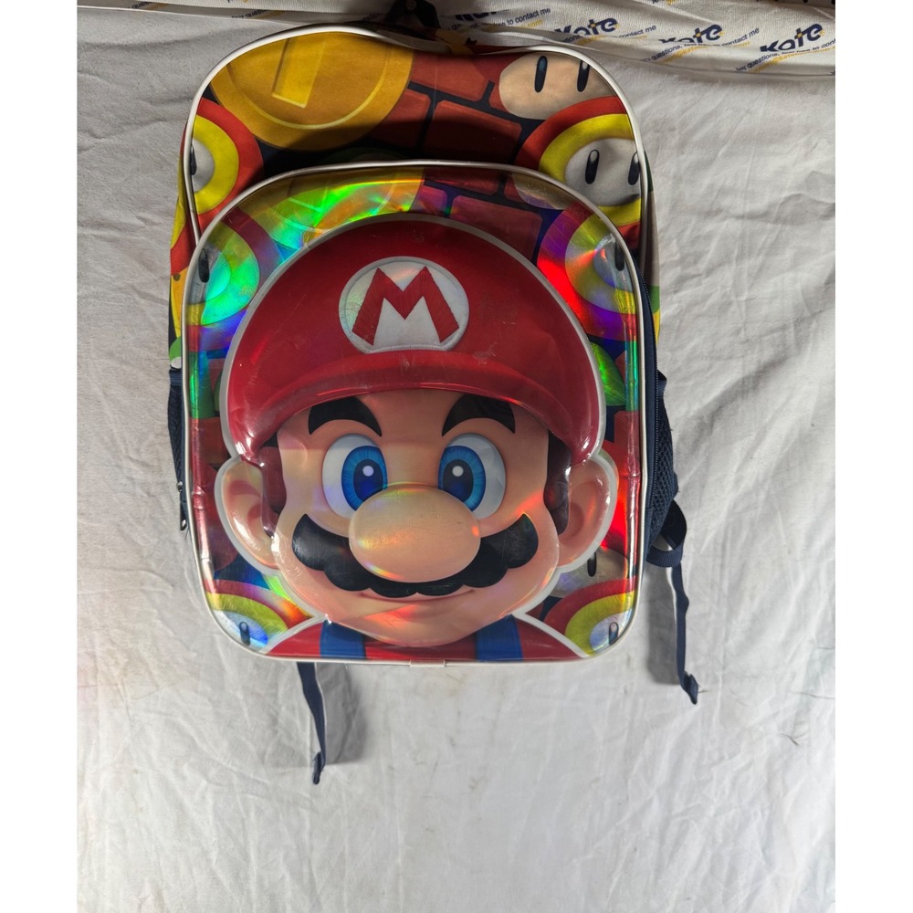 Nintendo Super Mario Bros Holographic 16 Inch Backpack Kids Boys School Bag Blue
